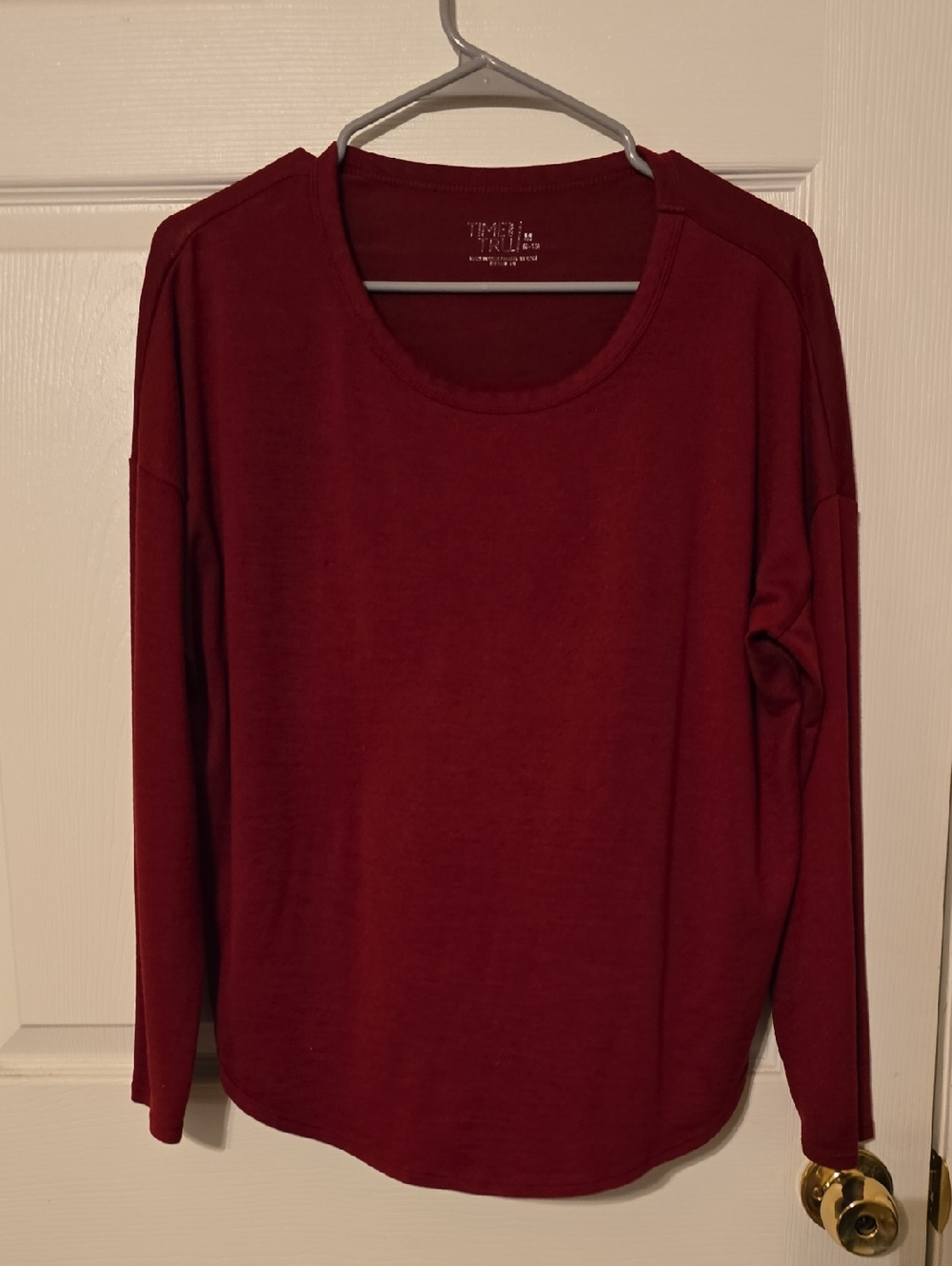 Soft Knit Deep Wine Long Sleeve Top by Time and Tru